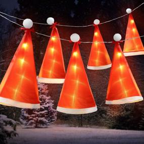 img 4 attached to 🎅 Santa Hat String Lights - 6-Pack Christmas Decoration, Waterproof Fairy Lights with 18 LEDs, 8.2ft, USB/Battery Powered, Glowing Home Garden Patio Party Decor (Red Santa Hat)