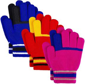 img 4 attached to 🧤 Cooraby Kids Winter Gloves - Non Slip, Stretchy Knitted Magic Gloves for Boys and Girls