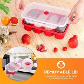 img 1 attached to Large Silicone Freezer Trays for Soup, Ice Cubes, Food Storage & Sauce - Giant 4 Cube Molds with Lid (Red)