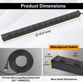 img 2 attached to Лучший металлический сетевой фильтр Bestten на 12 розеток - с широким расстоянием между ними, сетевой кабель длиной 12 футов, сертифицированный UL - Черный