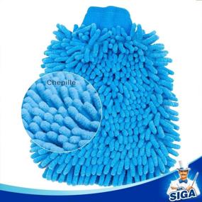 img 2 attached to MR.SIGA Premium Microfiber Soft Chenille Car 🧤 Wash Mitt - 2 Pack, Blue & Yellow