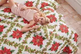 img 2 attached to 🎄 King Size Poinsettia Christmas Flower Quilt Set - Red Green Lightweight Reversible Quilt for Xmas, Floral Leaves Bedspread Coverlet, Plaid Christmas Bedding Set