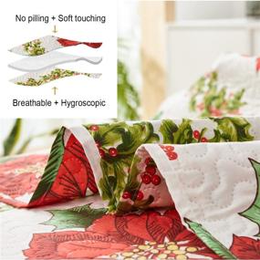 img 1 attached to 🎄 King Size Poinsettia Christmas Flower Quilt Set - Red Green Lightweight Reversible Quilt for Xmas, Floral Leaves Bedspread Coverlet, Plaid Christmas Bedding Set