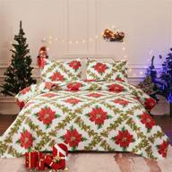 🎄 king size poinsettia christmas flower quilt set - red green lightweight reversible quilt for xmas, floral leaves bedspread coverlet, plaid christmas bedding set logo