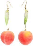 🍑 tianhongyan cute lightweight lifelike pink peach with leaf dangle earrings - charm fruit hoop earrings for women and girls - jewelry gifts logo