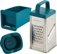 🔵 teal blue stainless steel box grater by rachael ray tools and gadgets - ideal for vegetables, chocolate, hard cheeses, and more logo