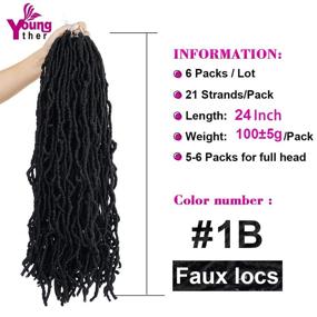 img 2 attached to 🧜 Youngther 24-дюймовые волосы крючком Faux Locs: удлиняемые, предварительно выполненные петли, мягкие пучки для черных женщин (6 пакетов, 24 дюйма, Цвет 1B)