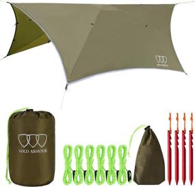 img 4 attached to 🌦️ Gold Armour Rainfly Tarp Hammock: Waterproof Ultralight Camping Shelter Canopy - OD Green 12ft x 10ft HEX