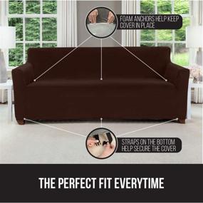 img 1 attached to 🦍 Gorilla Grip Original Fitted Velvet Sofa Protector: Large Seat Width up to 70 Inch, Stretch Slipcover with Fastener Straps – Ideal Spandex Couch Slip Cover Throw for Pets, Dogs – Chocolate Shade