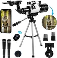 kids' portable telescope for astronomy & stargazing: professional refractor telescope with 70mm aperture, remote, tripod, phone holder, and extra lenses logo