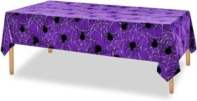 img 1 attached to 3Pcs Purple Spider Tablecloth for Halloween Party & Spider Man Theme Decorations - Disposable & Waterproof Cobweb Table Cover