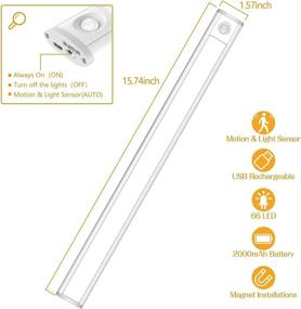 img 2 attached to 🔦 Wireless Closet Lights with Motion Sensor - USB Rechargeable LED Under Cabinet Lighting 66 LEDs 300lm 6000K Stick on Kitchen, Wardrobe, Hallway, Stairs, Bedroom