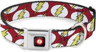 🐶 buckle-down flash logo scattered red white yellow dog collar with seatbelt buckle - adjustable sizes for small, medium, and large dogs logo