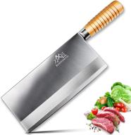 🔪 chinese vegetable cleaver, meat cleaver for kitchen - 8.5" stainless steel chopping knife - safe non-stick coating blade - full tang anti-slip pear wooden handle - bladesmith logo