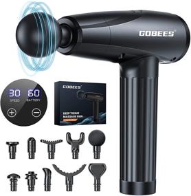 img 4 attached to 💆 GOBEES Deep Tissue Massage Gun, Percussion Muscle Massager with 30 Speeds - Quiet Handheld Massager for Muscles, Neck, Back, Shoulder, Leg - Includes 10 Heads & LCD Touch Screen