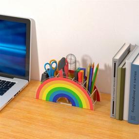 img 2 attached to 🌈 HIIMIEI Rainbow Pen Holder Acrylic Kids Desk Organizer - 5 Compartments - Cute Desktop Pencil Organizer for Home, Office, and School