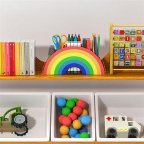 img 1 attached to 🌈 HIIMIEI Rainbow Pen Holder Acrylic Kids Desk Organizer - 5 Compartments - Cute Desktop Pencil Organizer for Home, Office, and School