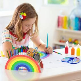 img 3 attached to 🌈 HIIMIEI Rainbow Pen Holder Acrylic Kids Desk Organizer - 5 Compartments - Cute Desktop Pencil Organizer for Home, Office, and School