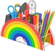 🌈 hiimiei rainbow pen holder acrylic kids desk organizer - 5 compartments - cute desktop pencil organizer for home, office, and school logo