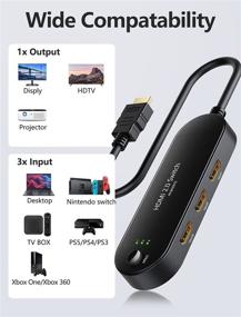img 1 attached to 🔌 2021 Upgraded HDMI Switch 4K@60Hz: 3 in 1 Out HDMI Splitter with Full HD 4K 1080P 3D Support - Multi Port Selector for Xbox, PS3/4/5, TV Gaming, Mac, Roku, HDTV