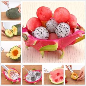 img 2 attached to 🥝 WAAO Stainless Steel Melon Baller, Carving Knife, and Fruit Scoop Set - 3-in-1 Tool for Effortless Fruit Slicing, Pulp Separation, and Carving