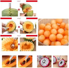 img 3 attached to 🥝 WAAO Stainless Steel Melon Baller, Carving Knife, and Fruit Scoop Set - 3-in-1 Tool for Effortless Fruit Slicing, Pulp Separation, and Carving