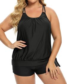 img 4 attached to Holipick Plus Size Tummy Control Tankini Swimsuit Set with Boy Shorts - Flattering Bathing Suits for Women