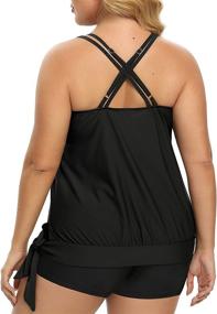 img 2 attached to Holipick Plus Size Tummy Control Tankini Swimsuit Set with Boy Shorts - Flattering Bathing Suits for Women