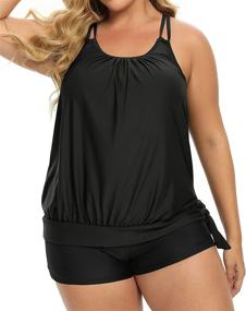 img 1 attached to Holipick Plus Size Tummy Control Tankini Swimsuit Set with Boy Shorts - Flattering Bathing Suits for Women