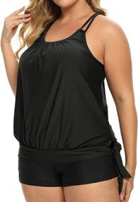 img 3 attached to Holipick Plus Size Tummy Control Tankini Swimsuit Set with Boy Shorts - Flattering Bathing Suits for Women