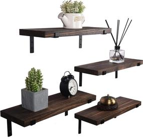 img 3 attached to 🏡 Farmhouse Wooden Wall Shelf Set of 4 Dark Brown – Rustic Wood Floating Shelves for Bathroom, Kitchen, Bedroom, Living Room