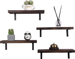img 2 attached to 🏡 Farmhouse Wooden Wall Shelf Set of 4 Dark Brown – Rustic Wood Floating Shelves for Bathroom, Kitchen, Bedroom, Living Room