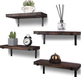 img 4 attached to 🏡 Farmhouse Wooden Wall Shelf Set of 4 Dark Brown – Rustic Wood Floating Shelves for Bathroom, Kitchen, Bedroom, Living Room