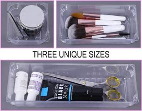 img 2 attached to 🗂️ Kohes Clear Plastic Drawer Organizer Set - 12-Pack Office Drawer Trays in 3 Sizes - Versatile Makeup, File, and Pencil Dividers for Vanity, Bathroom, Nightstand, and Kitchen - Efficient Desk Drawer Organization