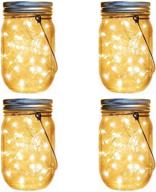 🌞 solar lanterns mason jar hanging lights: 4 pack fairy firefly starry jar lights for patio garden wedding table decor - includes mason jars & hangers logo