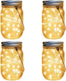 img 4 attached to 🌞 Solar Lanterns Mason Jar Hanging Lights: 4 Pack Fairy Firefly Starry Jar Lights for Patio Garden Wedding Table Decor - Includes Mason Jars & Hangers