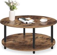 🪑 35.5’’ vanrohe round coffee table with open storage shelf - rustic brown tea table for living room, office, and home, featuring metal legs and easy assembly логотип