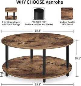 img 1 attached to 🪑 35.5’’ Vanrohe Round Coffee Table with Open Storage Shelf - Rustic Brown Tea Table for Living Room, Office, and Home, featuring Metal Legs and Easy Assembly