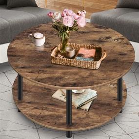 img 3 attached to 🪑 35.5’’ Vanrohe Round Coffee Table with Open Storage Shelf - Rustic Brown Tea Table for Living Room, Office, and Home, featuring Metal Legs and Easy Assembly