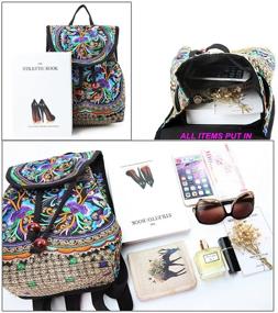 img 1 attached to 🎒 Vintage Embroidery Backpack Shoulder Bag & Wallet Set for Women by Goodhan