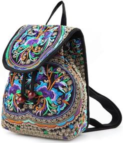 img 3 attached to 🎒 Vintage Embroidery Backpack Shoulder Bag & Wallet Set for Women by Goodhan