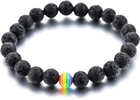img 2 attached to LGBT Relationship Bracelet: White Howlite & Black Lava Rock, Rainbow Resin, Handmade, Love is Colorful, Gay Couples