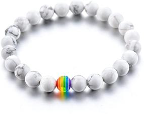 img 3 attached to LGBT Relationship Bracelet: White Howlite & Black Lava Rock, Rainbow Resin, Handmade, Love is Colorful, Gay Couples