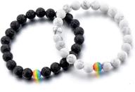 lgbt relationship bracelet: white howlite & black lava rock, rainbow resin, handmade, love is colorful, gay couples logo