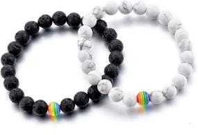 img 4 attached to LGBT Relationship Bracelet: White Howlite & Black Lava Rock, Rainbow Resin, Handmade, Love is Colorful, Gay Couples