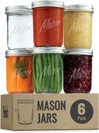 🏺 16-ounce wide-mouth glass mason jars, 6-pack - glass canning jars with airtight silver metal lids and bands. includes chalkboard labels. ideal for canning, preserving, meal prep, overnight oats, jam, and jelly. logo