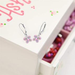 img 1 attached to 🦋 Safe & Stylish: 925 Sterling Silver Butterfly Leverback Hypoallergenic Enamel Earrings with Swarovski Crystals for Kids – White Gold Toned