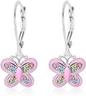 🦋 safe & stylish: 925 sterling silver butterfly leverback hypoallergenic enamel earrings with swarovski crystals for kids – white gold toned logo