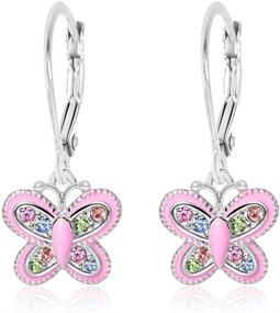 img 4 attached to 🦋 Safe & Stylish: 925 Sterling Silver Butterfly Leverback Hypoallergenic Enamel Earrings with Swarovski Crystals for Kids – White Gold Toned