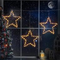 🌟 3-pack led star lights: christmas window star lights, usb powered christmas ornaments with 8 lighting modes & remote control, ideal for outdoor indoor porch holiday party decorations (warm white) логотип